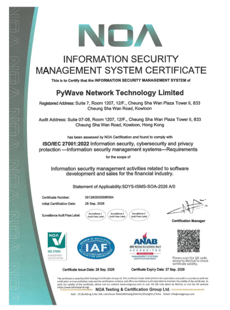 ISO/IEC 27001:2022 Information Security Management System Certificate